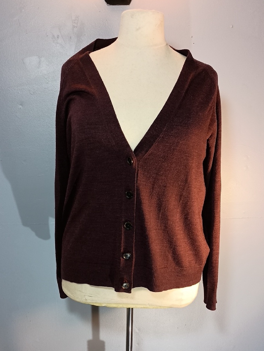 GAP Women's Maroon Merino V-Neck Button Cardigan